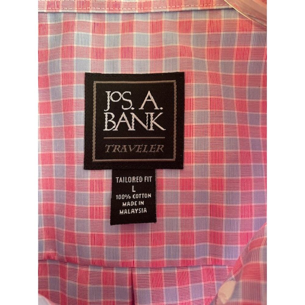 Jos. A. Size Large Short Sleeve Button Front Pink & Blue‎ Plaid Shirt - Picture 3 of 4
